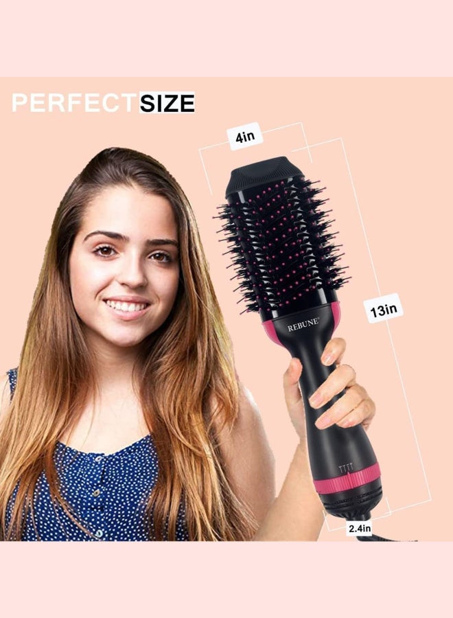 REBUNE - 1200W Hot Air Styler New Hair Styler One-Step Volumizer Negative Ionic Technology Hair Dryer and Hot Air Brush Black/Pink - Image 1