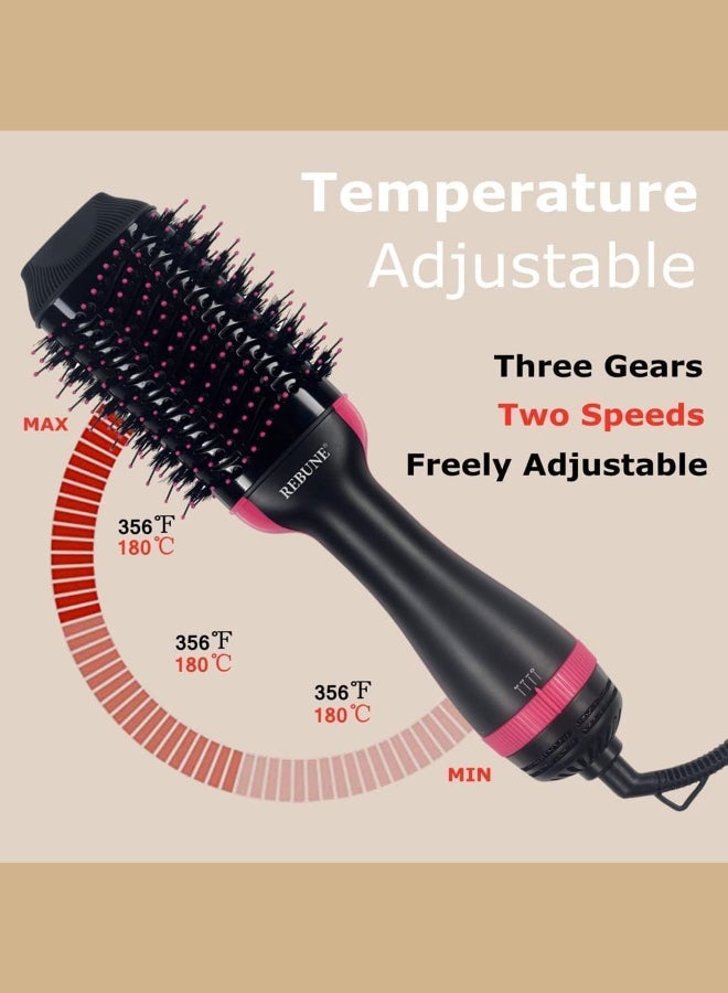 REBUNE - 1200W Hot Air Styler New Hair Styler One-Step Volumizer Negative Ionic Technology Hair Dryer and Hot Air Brush Black/Pink - Image 1