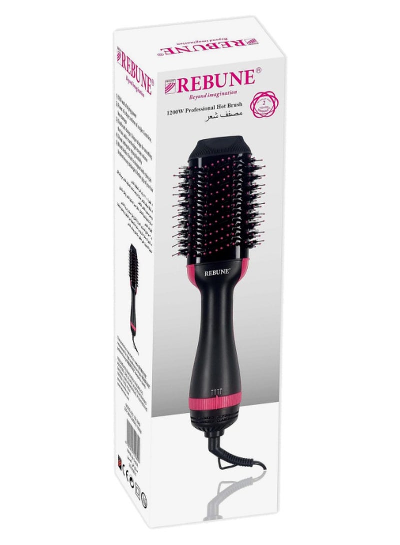 REBUNE 1200W Hot Air Styler New Hair Styler One-Step Volumizer Negative Ionic Technology Hair Dryer and Hot Air Brush Black/Pink - Image 1