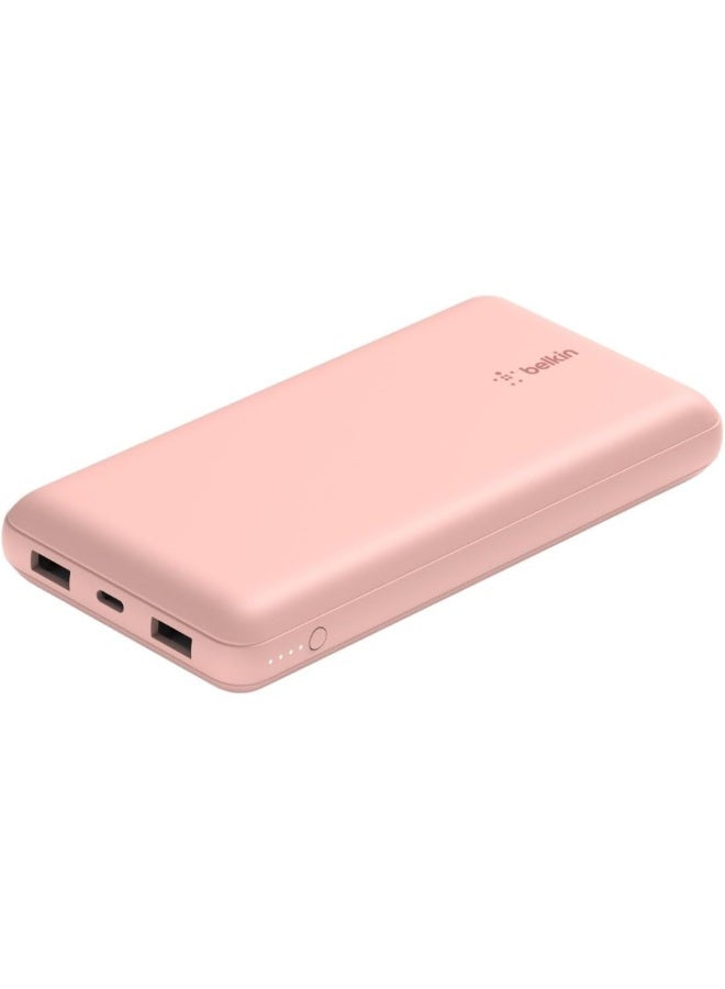 belkin BoostCharge 20000mAh Power Bank - Fast Charge 3 Ports USB-C 1x, USB-A 2x For Apple iPhone 15/14/13/12/11 Series And Earlier Models, iPad Pro/Air/Mini, Airpods And Other USB-C Devices Rose Gold  - Image 1