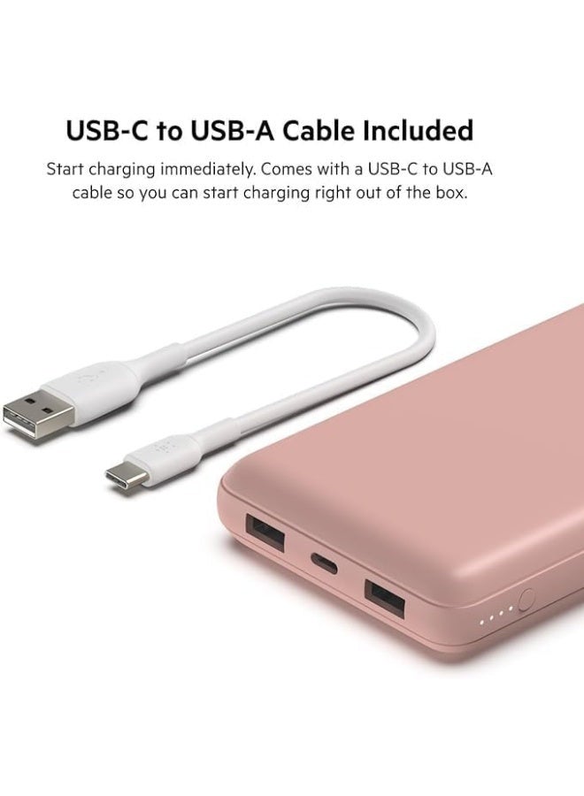 belkin BoostCharge 20000mAh Power Bank - Fast Charge 3 Ports USB-C 1x, USB-A 2x For Apple iPhone 15/14/13/12/11 Series And Earlier Models, iPad Pro/Air/Mini, Airpods And Other USB-C Devices Rose Gold  - Image 5