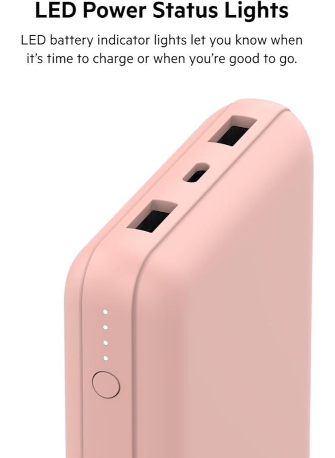 belkin BoostCharge 20000mAh Power Bank - Fast Charge 3 Ports USB-C 1x, USB-A 2x For Apple iPhone 15/14/13/12/11 Series And Earlier Models, iPad Pro/Air/Mini, Airpods And Other USB-C Devices Rose Gold  - Image 4