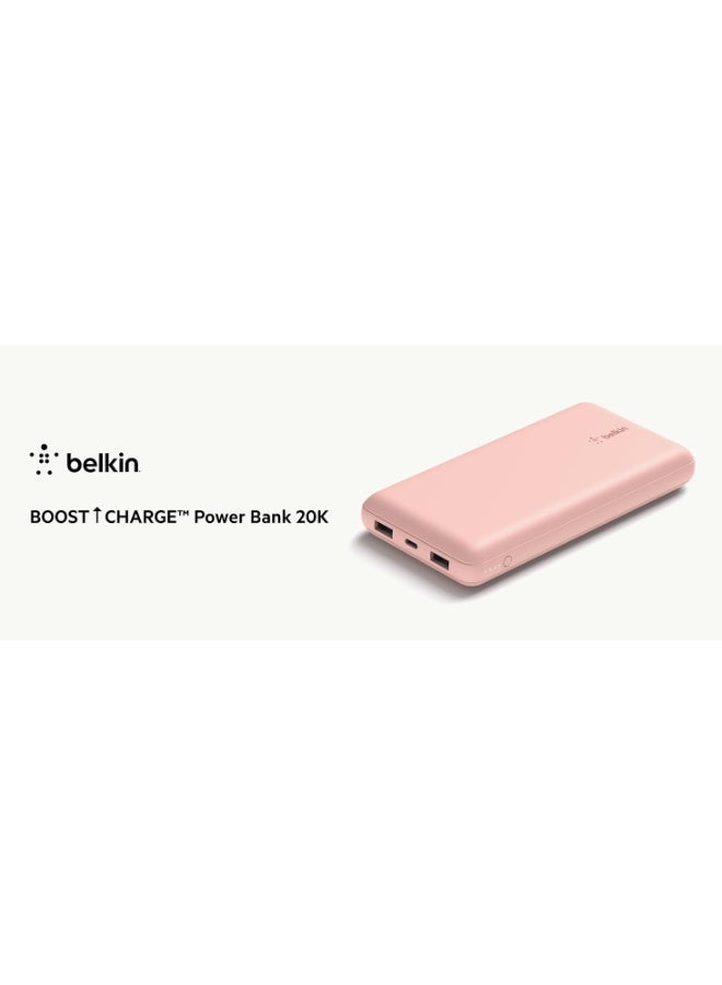 belkin BoostCharge 20000mAh Power Bank - Fast Charge 3 Ports USB-C 1x, USB-A 2x For Apple iPhone 15/14/13/12/11 Series And Earlier Models, iPad Pro/Air/Mini, Airpods And Other USB-C Devices Rose Gold  - Image 2