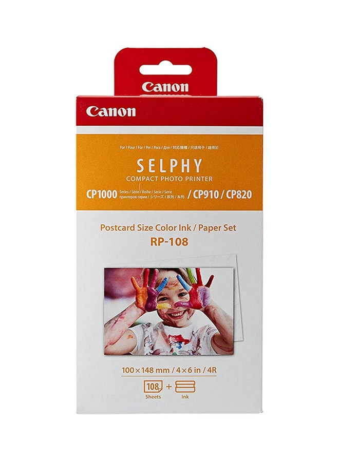 Canon SELPHY Compact Photo Printer Postcard Size Color Ink/Paper Set RP-108 Multicolour - Image 1