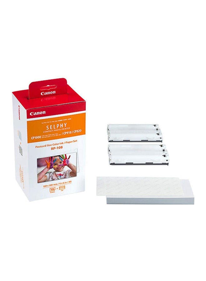 Canon SELPHY Compact Photo Printer Postcard Size Color Ink/Paper Set RP-108 Multicolour - Image 3