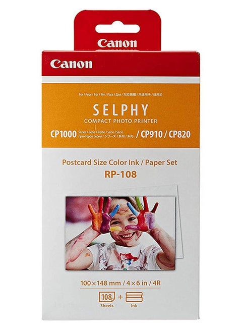 مجموعة طابعة صور صغيرة الحجم SELPHY بحجم بطاقة بريدية ملونة بالحبر/الورق RP-108 متعدد الألوان متعدد الألوان
