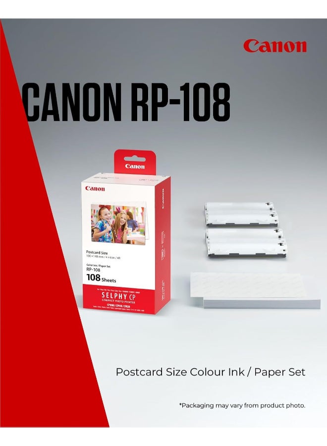 Canon SELPHY Compact Photo Printer Postcard Size Color Ink/Paper Set RP-108 Multicolour - Image 1
