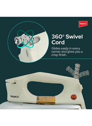 Heavy Duty Dry Iron, 1.5Kg, Ceramic Coated Sole Plate, Automatic Cut-off, Power Indicator, Stable Heel Rest, Adjustable Temperature Control Knob 1200 W IB 201 White - view 4