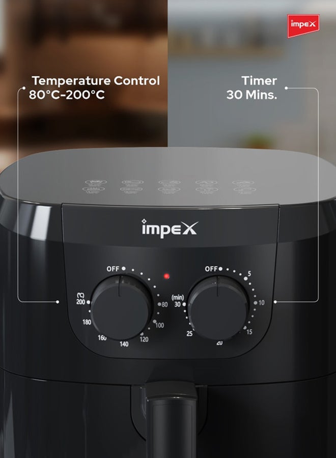 Impex - Air Fryer 4.5L | 1500W Power | Temperature Control 80°C - 200°C | 30-Min Timer | Non Stick Safe Rack | Overheat Protection | Cool Touch Handle | Non-Slip Feet | Healthy Frying & Cooking 4.5 L 1500 W AF 4305 Black - Image 1