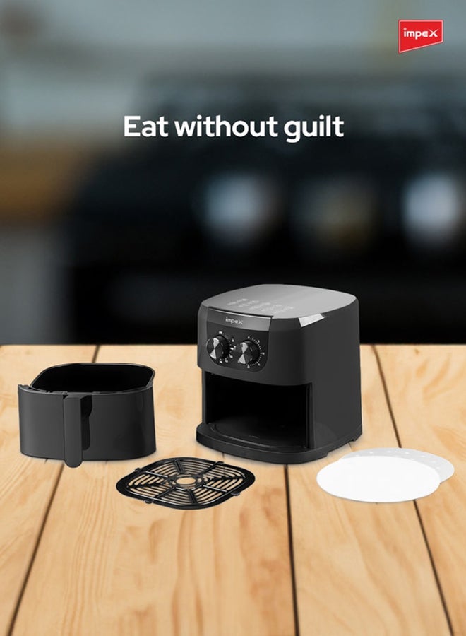Impex - Air Fryer 4.5L | 1500W Power | Temperature Control 80°C - 200°C | 30-Min Timer | Non Stick Safe Rack | Overheat Protection | Cool Touch Handle | Non-Slip Feet | Healthy Frying & Cooking 4.5 L 1500 W AF 4305 Black - Image 1
