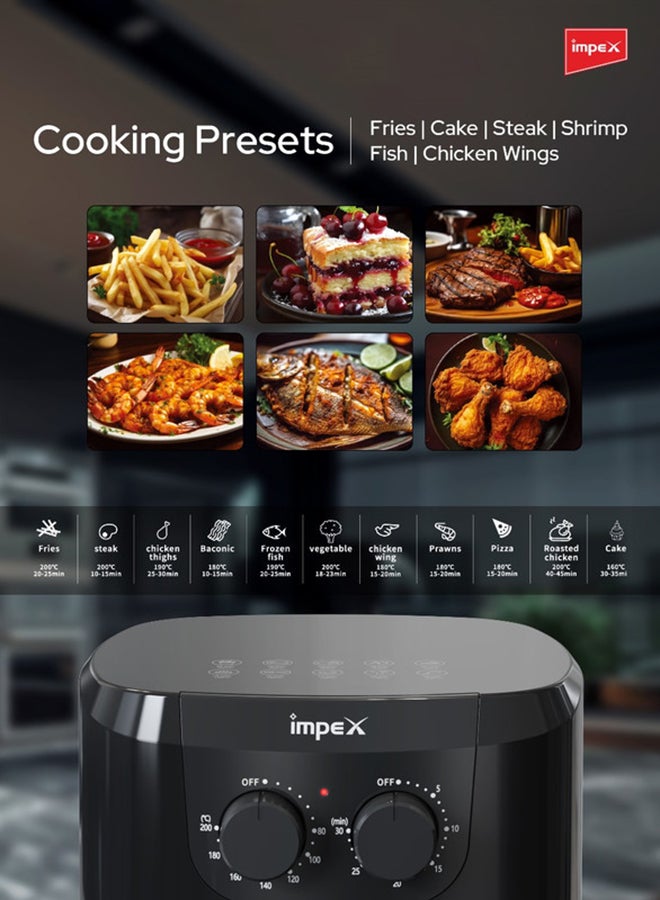 Impex - Air Fryer 4.5L | 1500W Power | Temperature Control 80°C - 200°C | 30-Min Timer | Non Stick Safe Rack | Overheat Protection | Cool Touch Handle | Non-Slip Feet | Healthy Frying & Cooking 4.5 L 1500 W AF 4305 Black - Image 1