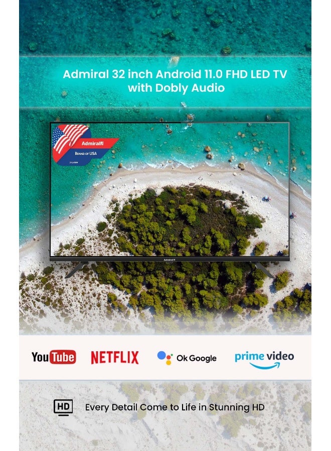 Admiral 32 Inch Android Smart Led Tv, Hd Ready Display With Google Assistant, Built-In Chromecast, Voice Control – Model Adl 32Hmsacn (Black) ADL32HMSACN Black - Image 1