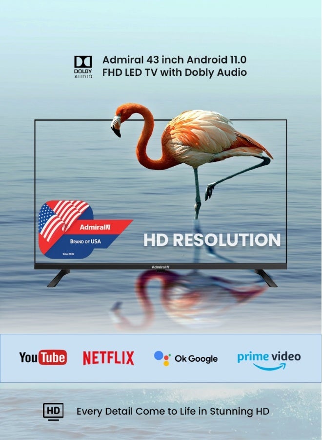 Admiral 43 Inch Android Smart Led Tv, Full Hd, Voice Control, Google Assistant, Built-In Chromecast – Model Adl 43Fmsacn (Black) ADL43FMSACN Black - Image 1