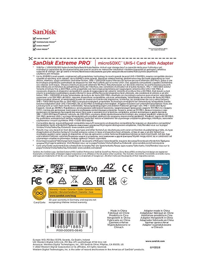 Sandisk - Memory card Extreme Pro,A2 Specification microSDXC 64 GB - Image 1