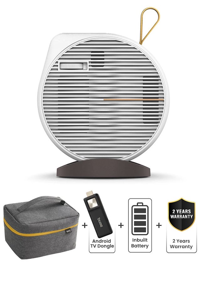 BenQ - Smart Mini Projector 200ANSI Portable Projector WVGA - Full HD Movie Projector 5W Bluetooth Speaker Ceiling Projection Wifi Android TV Home Cinema Projector Wireless Outdoor Projector + Case bag + Android TV Dongle + Inbuilt Battery GV11 White - Image 1