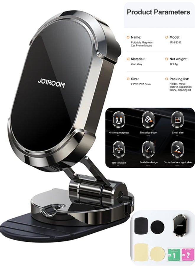 JR-ZS312 Universal Mobile Bracket For Car Foldable Magnetic Car Phone Holder With IPhone Samsung Galaxy Huawei OnePlus Dark Grey - pnsku/N53356612A/45/_/1739355434/dbcd3a4f-f702-4ee2-8ed9-164d4efa6210