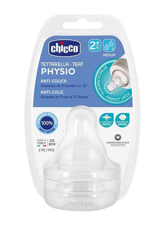 Chicco - Physio Teat Silicone 2M+ Medium Flow 2Pcs - Image 1
