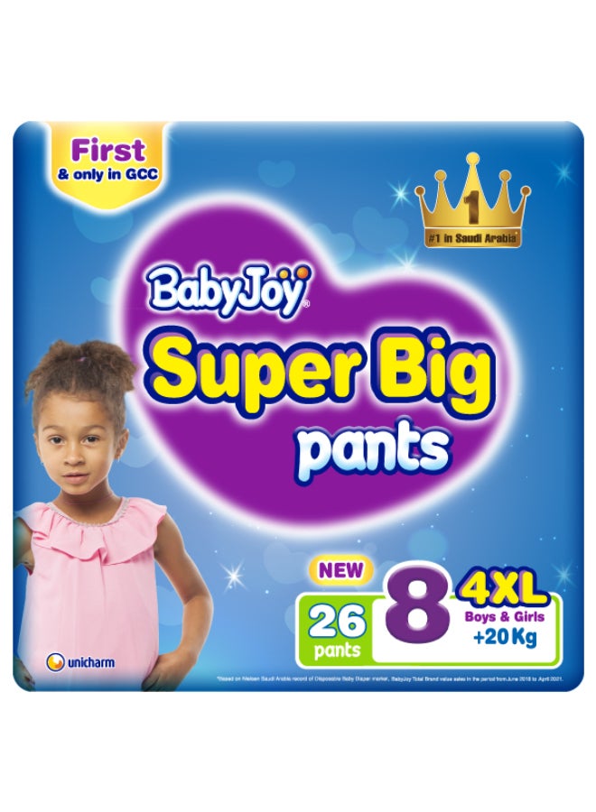 BabyJoy Pants Diapers, Size 8, 20+ Kg, 26 Count - 4XL, Boys And Girls  - Image 1