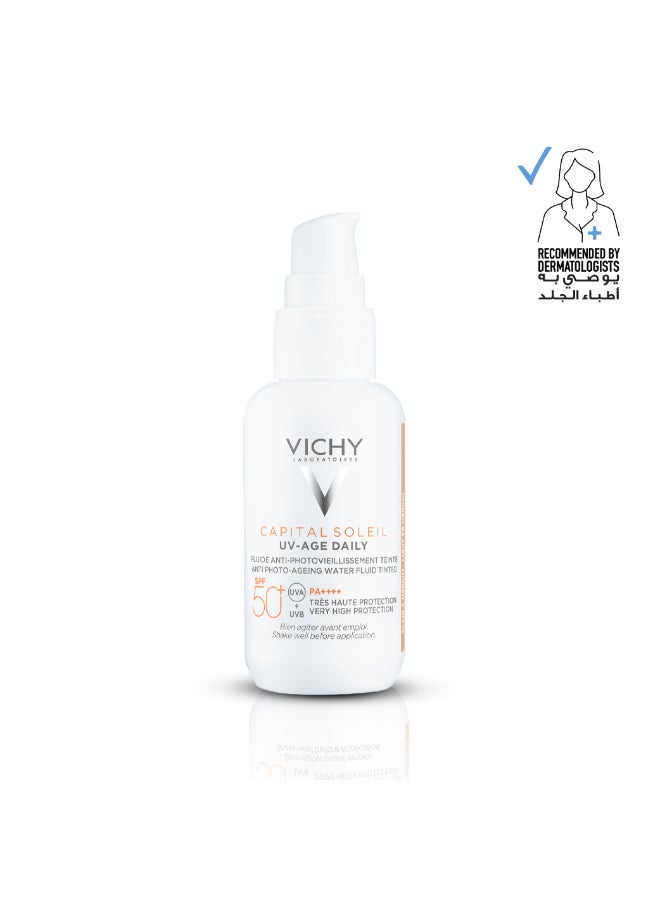 فيشي كابيتال سولاي SPF 50+ UV-Age واقي شمس ملون مقاوم لعلامات تقدم سن مع النياسيناميد ابيض 40ملليلتر - Image 1