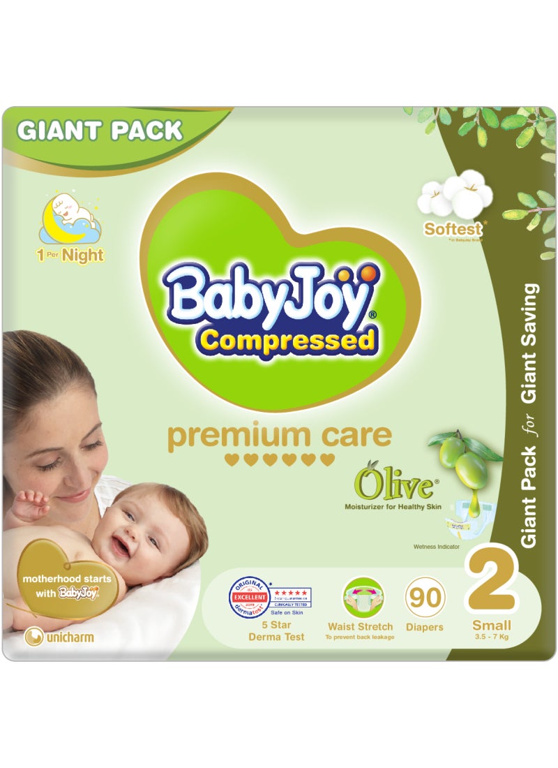 BabyJoy Olive Tape Diaper, Size 2, Small, 3.5-7 Kg, Giant Pack, 90 Diapers - Image 1