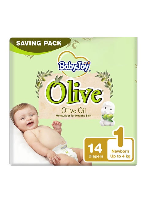 Olive Tape Diaper, Size 1, Newborn, 0-4 Kg, Saving Pack, 14 Diapers