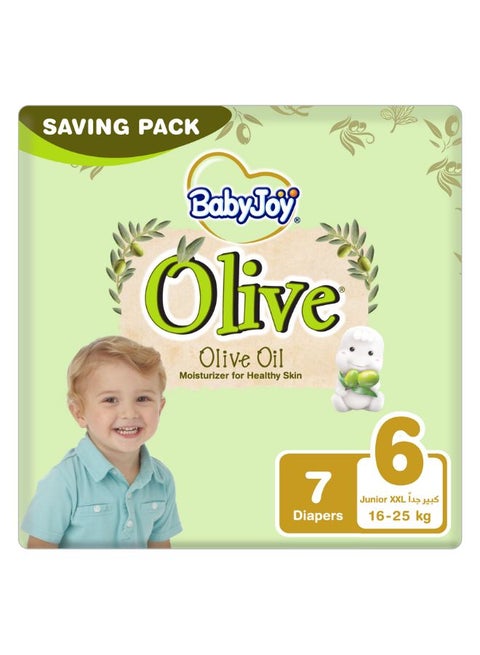 Olive Tape Diaper, Size 6, Junior XXL, 16-25 Kg, Saving Pack, 7 Diapers