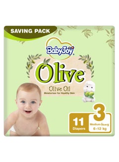 BabyJoy Olive Tape Diaper, Size 3, Medium, 6-12 Kg, Saving Pack, 11 Diapers  - Image 1