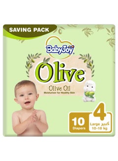 BabyJoy Olive Tape Diaper, Size 4, Large, 10-18 Kg, Saving Pack, 10 Diapers  - Image 1