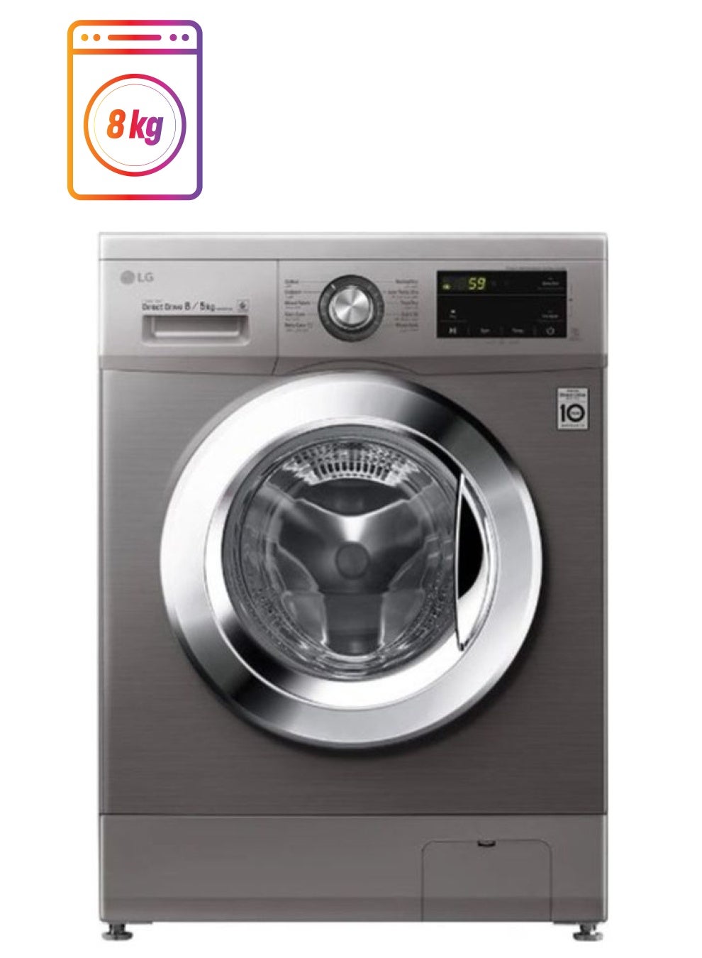 Front Load Washing Machine Chrome Knob 8 kg F4J3TMG5P Silver