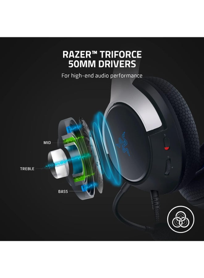RAZER - Kaira X Wired Gaming Headset for Playstation 5 / PS5, PS4, PC, Mac, Mobile: 50mm Drivers - HyperClear Cardioid Mic - Memory Foam Cushions - On-Headset Controls - White & Black - Image 1