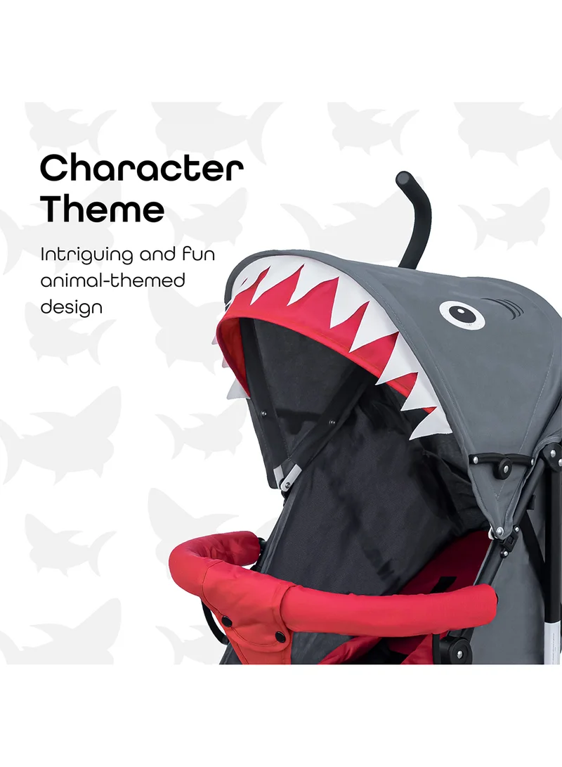 مون Safari Animal-Themed Umbrella Stroller – Compact, Reclining Seat, Storage Basket, Shoulder Strap, Lightweight, Suitable 0m+ to 18kg – Shark