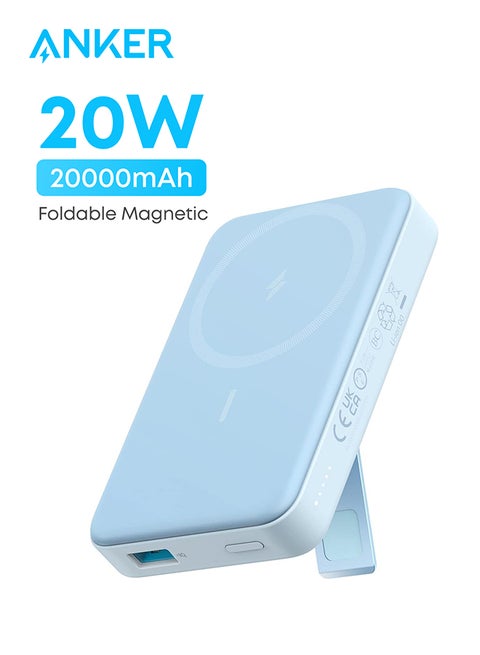 633 Magnetic Battery, 10,000mAh Foldable Wireless Portable Charger, 20W USB-C Power Delivery Power Bank with Stand, Magsafe-Compatible for iPhone 16/15/14/13/12 Series blue