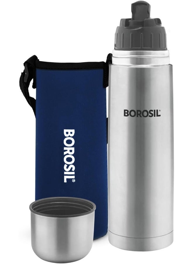 Borosil Stainless Steel Hydra Thermo Double Wall Copper Coated Inner Vacuum Insulated Flask with Blue Jacket Blue - Image 1