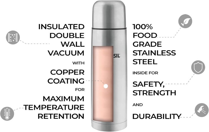 Borosil Stainless Steel Hydra Thermo Double Wall Copper Coated Inner Vacuum Insulated Flask with Blue Jacket Blue - Image 3