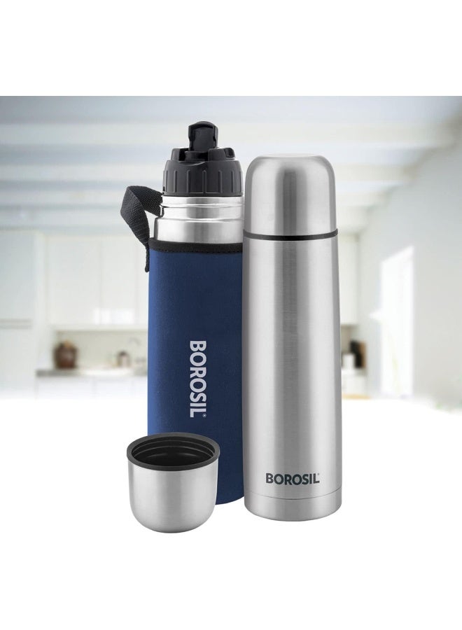 Borosil Stainless Steel Hydra Thermo Double Wall Copper Coated Inner Vacuum Insulated Flask with Blue Jacket Blue - Image 2