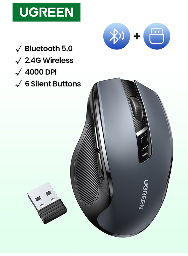 Wireless Mouse Ergonomic Mouse With Bluetooth 5.0 & USB 2.4G Dual Mode Mice 5DPI Adjustment up to 4000DPI Silent and Noiseless Cordless Mouse Compatible With Lenovo Dell Macbook ASUS Smart TV Black 