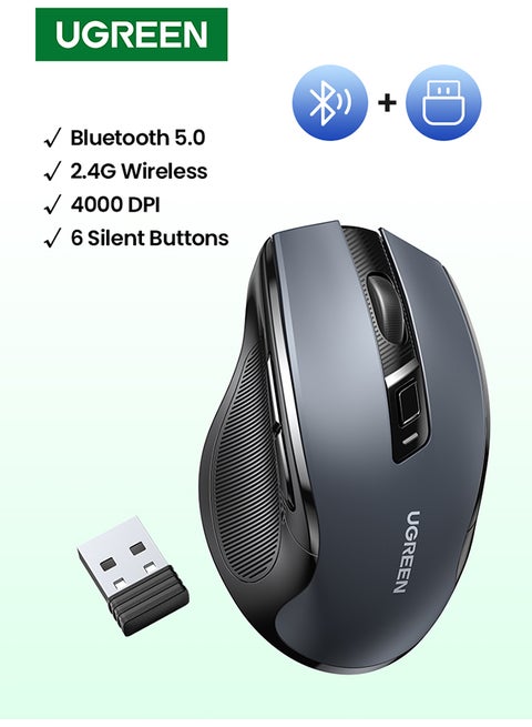 Wireless Mouse Ergonomic Mouse With Bluetooth 5.0 & USB 2.4G Dual Mode Mice 5DPI Adjustment up to 4000DPI Silent and Noiseless Cordless Mouse Compatible With Lenovo Dell Macbook ASUS Smart TV Black