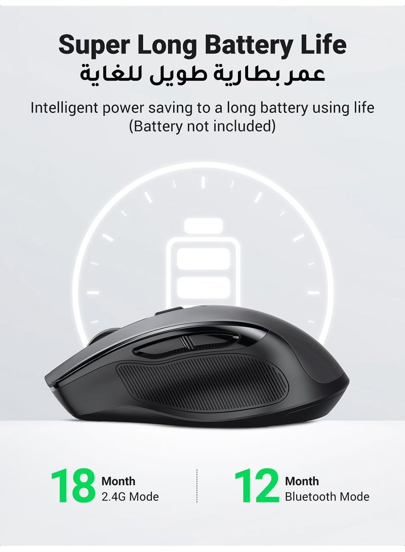 ماوس لاسلكي مريح بخاصية البلوتوث 5.0 ووضع 2.4G بكثافة 5 DPI وقابلية الضبط حتى 4000 DPI مع وضعين، لا يصدر ضوضاء ومتوافق مع لينوفو وديل وماك بوك وأسوس والتلفزيون الذكي أسود - pnsku/N53359203A/45/_/1713419047/77aa38d1-4db2-4a0d-9274-a2bbe1a5b8a3