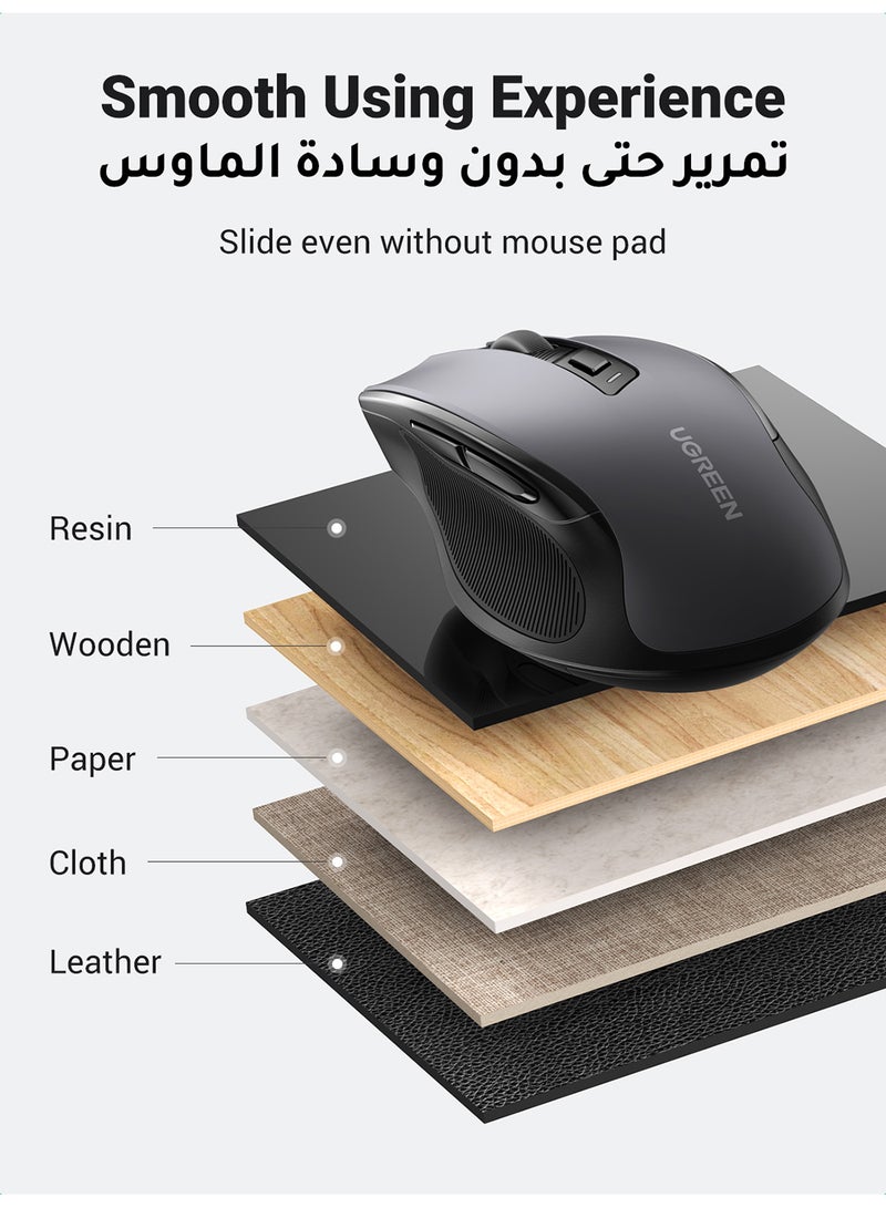 ماوس لاسلكي مريح بخاصية البلوتوث 5.0 ووضع 2.4G بكثافة 5 DPI وقابلية الضبط حتى 4000 DPI مع وضعين، لا يصدر ضوضاء ومتوافق مع لينوفو وديل وماك بوك وأسوس والتلفزيون الذكي أسود - pnsku/N53359203A/45/_/1713419048/2ac552cb-c85f-4e7a-8c65-a553a02f3697