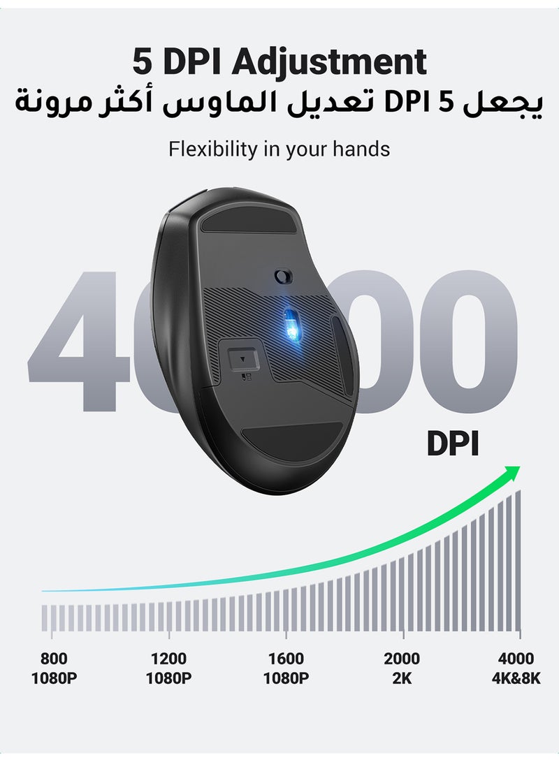 ماوس لاسلكي مريح بخاصية البلوتوث 5.0 ووضع 2.4G بكثافة 5 DPI وقابلية الضبط حتى 4000 DPI مع وضعين، لا يصدر ضوضاء ومتوافق مع لينوفو وديل وماك بوك وأسوس والتلفزيون الذكي أسود - pnsku/N53359203A/45/_/1713419049/d85e45fd-f9f4-4885-a98a-9206b64cf657