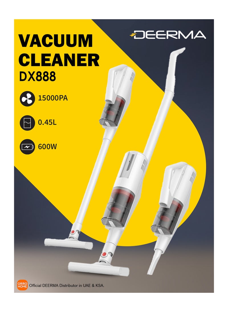 Deerma 3-In-1 Portable Handheld Vacuum Cleaner With Powerful Central HEPA Filter and Ultralight Design, Side Cyclone Duct System for Home, Car and Office 500 ml 600 W DX888 White  - Image 1