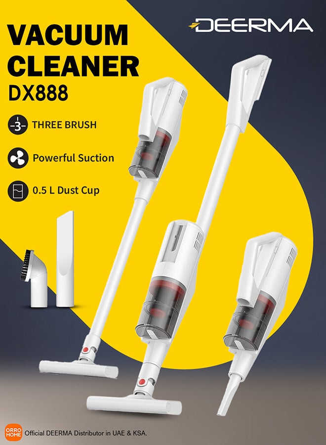 3-In-1 Portable Handheld Vacuum Cleaner With Powerful Central HEPA Filter and Ultralight Design, Side Cyclone Duct System for Home, Car and Office 500 ml 600 W DX888 White
