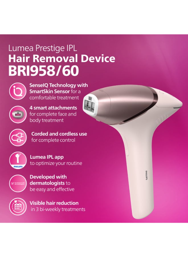 Philips - Philips Lumea IPL, Hair Removal, 9000 Series, SenseIQ Technology, 4 Attachments, Face, Body, Bikini, Underarm, Cordless Use, BRI958/60, Rose Gold, 60 Days Money Back Guarantee Pink - Image 1