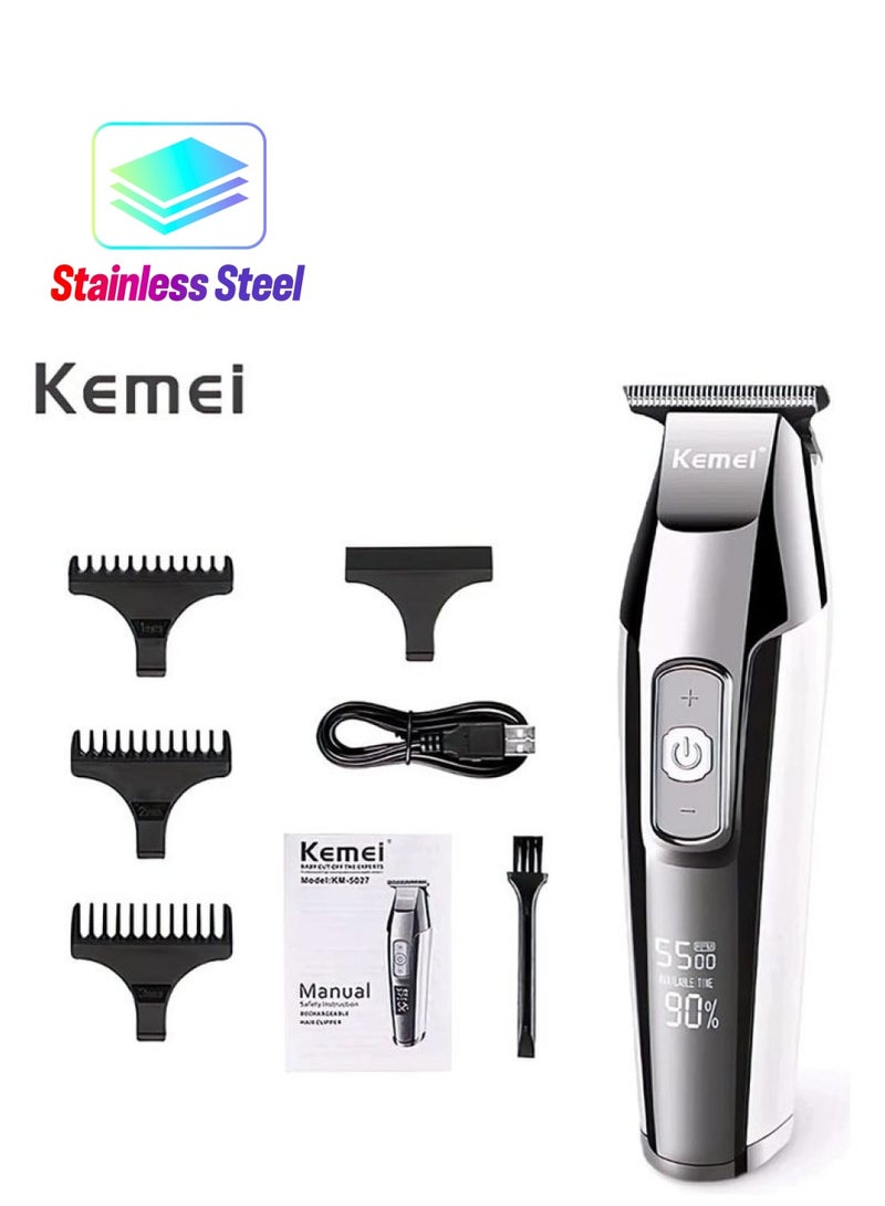 كيمي ماكينة قص الشعر الكهربائية قابلة للشحن بشفرة من الستانلس ستيل وشاشة LED فضي/أبيض - Image 1