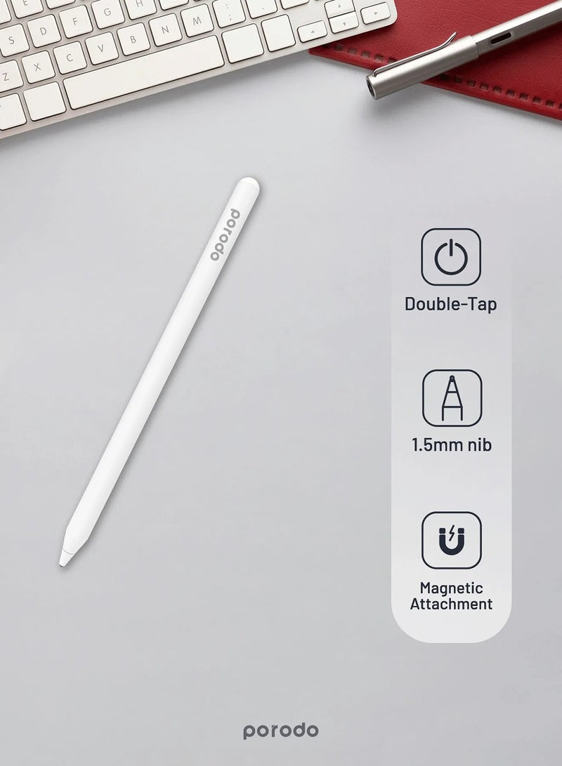 بورودو - Stylus Pencil 1.5mm Nib, Universal Pencil Compatible with iOS and Android Tablets Devices, Magnetic Attachment, 12-hours Battery Life, High Precision Pen Tip White - Image 1