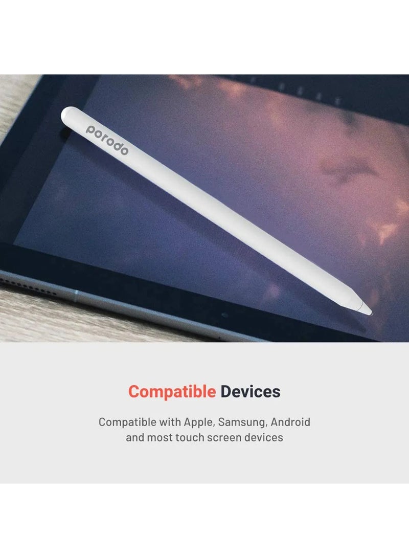 بورودو - Stylus Pencil 1.5mm Nib, Universal Pencil Compatible with iOS and Android Tablets Devices, Magnetic Attachment, 12-hours Battery Life, High Precision Pen Tip White - Image 1