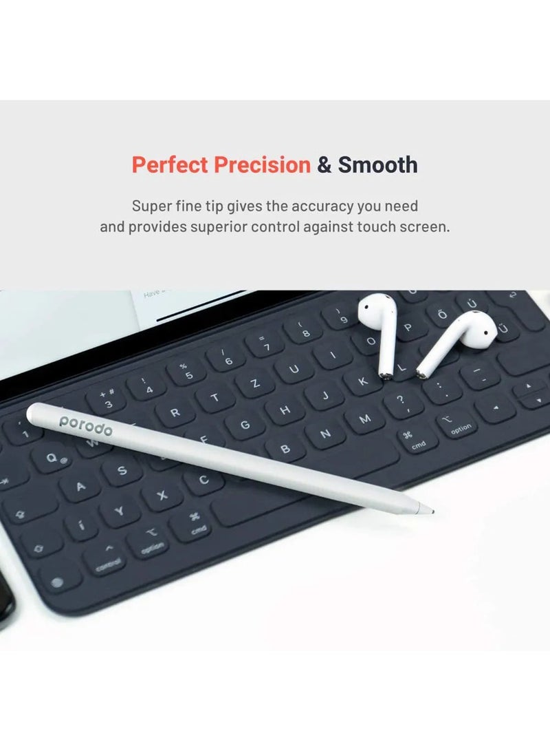 بورودو - Stylus Pencil 1.5mm Nib, Universal Pencil Compatible with iOS and Android Tablets Devices, Magnetic Attachment, 12-hours Battery Life, High Precision Pen Tip White - Image 1