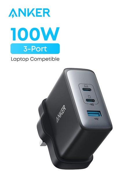 100W USB C Charger, 736 GaN II Charger, 3-Port Fast Compact Wall Charger for MacBook Pro/Air, iPhone 16/15/14 Series, ThinkPad, Dell XPS, iPad Pro, Samsung S25/S24, Huawei, Xiaomi, Vivo Black