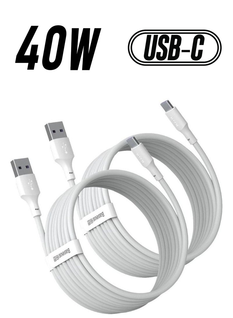 Baseus Type C Cable 1.5m 2Pack Fast Charging 5A USB A to USB C Data Cable Compatible with Samsung Galaxy, Nintendo Switch, Huawei MateBook X Pro, iPad mini 6 and many more White  - Image 1