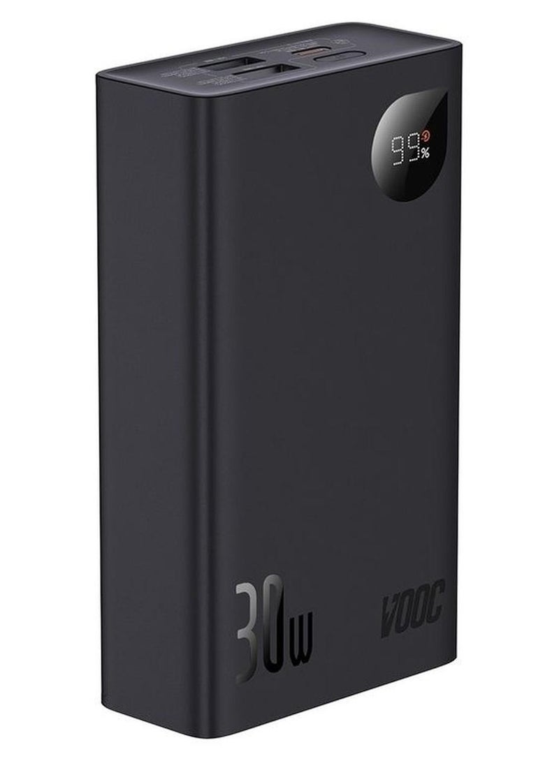 بيسوس باور بنك بتقنية PD سعة 20000 مللي أمبير في الساعة بمنفذ USB C وقدرة 30 وات مع شاشة رقمية ومدخل واحد و3 مخارج ومتوافق مع أجهزة أبل وهواوي وأوبو وشاومي وغير ذلك المزيد (إصدار VOOC) أسود - Image 1